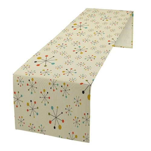 Mid Century Vintage Table Runner, Simple Abstract Modern Atomic Starburst Table Runner for Holiday Party Dining Kitchen 13x36in - color: Mid Century-9, size: 13x36in