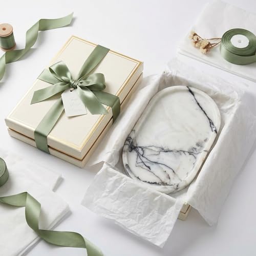 Natural Marble Vanity Tray for Bathroom Counter, Stone Catchall Tray for Perfume, Soap, Jewelry and Skincare, Bathroom Countertop Organizer for Vanity, Dresser or Kitchen Sink, 11.8 x 6.3 Inch