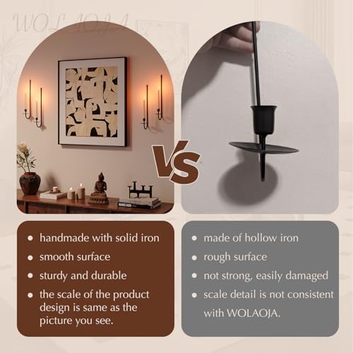 Metal Wall Candle Sconce Holder Set of 4 Wall Mount Candle Holder Pillar Holder Black Modern Wall Candle Sconces Hanging for Living Room Farmhouse Fireplace Wedding - color: Black, size: 4PC