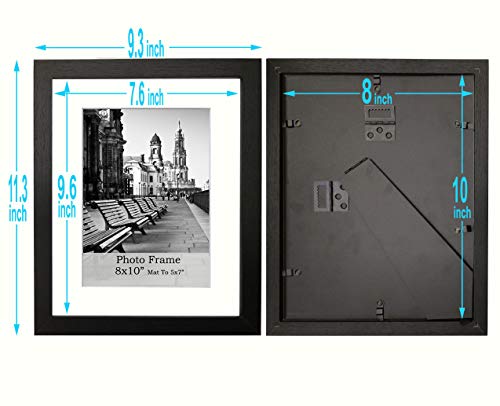 Meetart 8x10inch Black Photo Frames mat to 5x7inch, Pack of 3 Piece, In Plastic Glass, MDF Wood Material Table Top Stand And Wall hanger Vertical and Horizontal.(8x10) H - size: 8x10 3 Pack