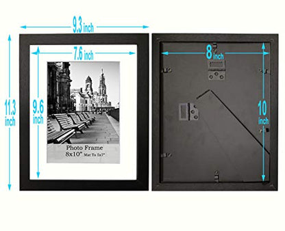 Meetart 8x10inch Black Photo Frames mat to 5x7inch, Pack of 3 Piece, In Plastic Glass, MDF Wood Material Table Top Stand And Wall hanger Vertical and Horizontal.(8x10) H - size: 8x10 3 Pack