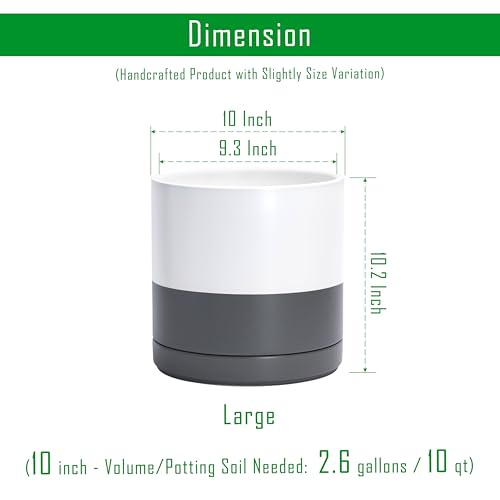 D'vine Dev 10 Inch Ceramic Planter Pot, White/Grey, 94-O-E-6 | Modern Cylinder Design, Drainage Hole & Saucer Included, Stable Structure, Elegant Home Accent - color: White/Speckled Grey, size: Large