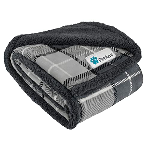 PetAmi Dog Blanket for Medium Small Pet Cat Puppy, 60x40, Plaid Dark Gray | 460 GSM, Soft Sherpa Fleece Throw, Reversible Plush Couch Cover Protector Crate Carrier Sofa Bed Car Seat, Machine Washable - color: Plaid Charcoal Grey, size: Large - 60 X 40 Inc