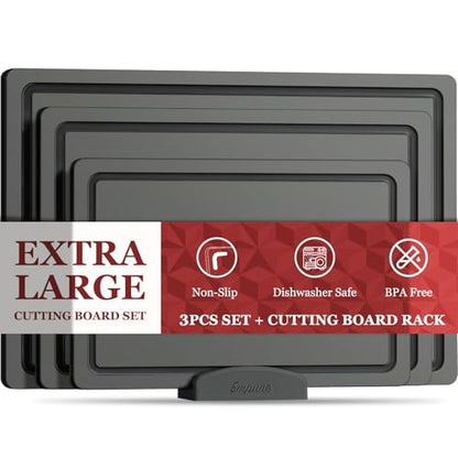Empune 3-Piece Plastic Cutting Boards for Kitchen - Thick & Non-Slip Chopping Board Set with Juice Grooves, Dishwasher Safe, BPA Free, Includes Large & Small Sizes, Gray - color: Gray
