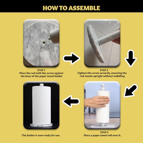 Marble Paper Towel Holder – Deluxe Upright Towel Dispenser for Kitchen Countertop, Cabinet & Bathrooms – Non Steel & Non Plastic Design – Heavy Duty, Solid Paper Towel Holder Stand (White)