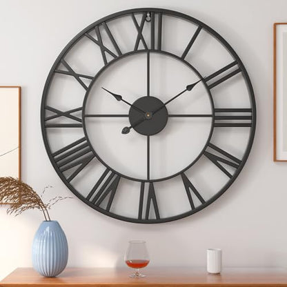 30 inch Large Metal Wall Clock, Industrial Indoor Outdoor Waterproof Art Decor Modern Clocks, European Retro with Oversized Roman Numerals, Silent Battery Operated Decor,Office,Kitchen, Loft - size: 30in