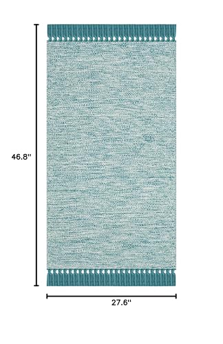 SAFAVIEH Montauk Collection Accent Rug - 2'3" x 3'9", Turquoise, Handmade Tassel Cotton, Ideal for High Traffic Areas in Entryway, Living Room, Bedroom (MTK610E) - color: Turquoise, size: 2'3" x 3'9" (Rectangular)