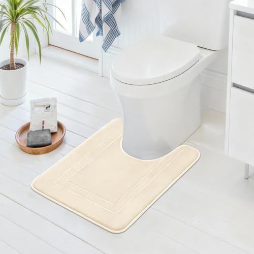 Cupic Cupid Super Soft Memory Foam Bath Mat, Cream Bathroom Toilet Rugs U Shaped, Non Slip Bath Mats for Bathroom Floor, Machine Washable Rugs for Toilet, Quick Dry Bath Carpet, U-Shaped 24" x 20" - color: Cream, size: 1'8" x 2' (24" x 20")
