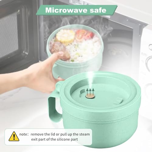 Rarapop 28.7oz Microwave Soup Bowl Containers with Lids, Wheat Straw Ramen Noodles Cup Mug for Instant Noodles,Oatmeal, Gumbo, Salad,Crunch,Cereal & More - Easy-Grip Design, Green - color: Green