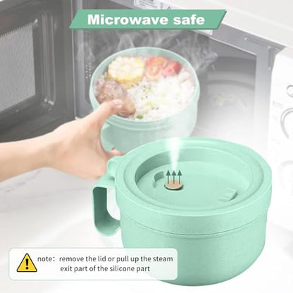 Rarapop 28.7oz Microwave Soup Bowl Containers with Lids, Wheat Straw Ramen Noodles Cup Mug for Instant Noodles,Oatmeal, Gumbo, Salad,Crunch,Cereal & More - Easy-Grip Design, Green - color: Green