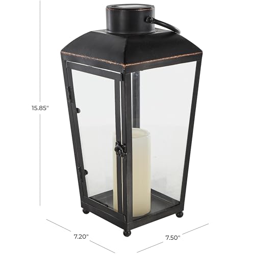 Deco 79 Metal Indoor Outdoor Candle Lantern Modern Lantern Candle Holder with Gold Accents, Lantern 7" x 8" x 16", Black - size: 7" x 8" x 16"