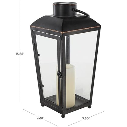 Deco 79 Metal Indoor Outdoor Candle Lantern Modern Lantern Candle Holder with Gold Accents, Lantern 7" x 8" x 16", Black - size: 7" x 8" x 16"
