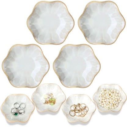 4 Pack Small Jewelry Dish Ceramic Trinket Holder Tray for Rings Earrings Key Bowl Women Mother's Day Wedding Gift(White) - color: White, style: Ceramic