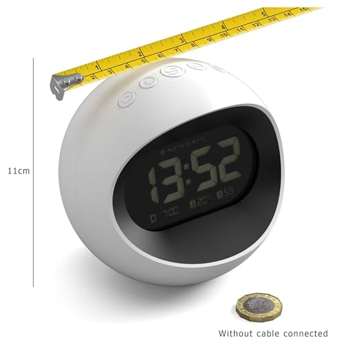 NEWGATE® Centre of the Earth Alarm Clock | Round Retro Digital LCD Clock | White | Ideal for Bedside, Desk or Shelf | Retro Bedroom & Office Accessory - color: White