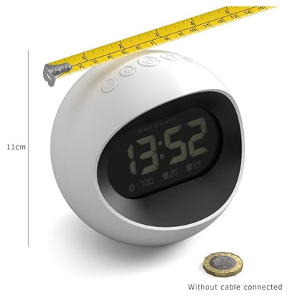 NEWGATE® Centre of the Earth Alarm Clock | Round Retro Digital LCD Clock | White | Ideal for Bedside, Desk or Shelf | Retro Bedroom & Office Accessory - color: White