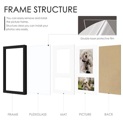 DUENPY 8x14 Multi Size Collage Frame Photo Display Black | Wall Mount Display, Horizontal & Vertical, 8x14 (Without Mat) Photo Frame, Premium MDF & Shatterproof Acrylic - color: Black, size: 8x14（4x6+5x7 opening）