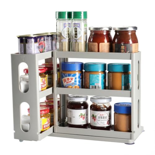 Dutiplus Spice Rack Organizer 2 tier Seasoning Holder, Pull and Rotated Storage Cabinet for Kitchen Bathroom Countertop 9”H x 5.8”W x 10.4”D (Dust Gray) - color: Dust Gray