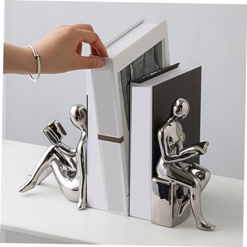 Cabilock Reading Statue Bookends Ceramic Decorative Books Desktop Figurine for Tabletop Bookshelf Decoration