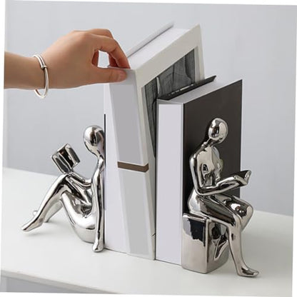Cabilock Reading Statue Bookends Ceramic Decorative Books Desktop Figurine for Tabletop Bookshelf Decoration