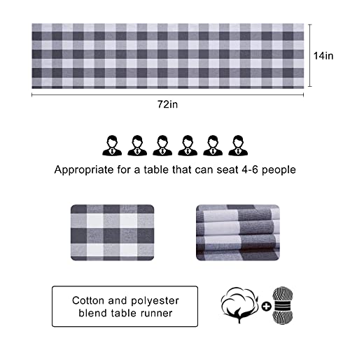 Buffalo Plaid Cotton Blend Table Runner, Buffalo Check Collection, Classic Farmhouse Style, 14x72 - Gray and White - color: Gray and White, size: 14*72inch