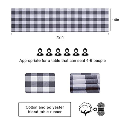 Buffalo Plaid Cotton Blend Table Runner, Buffalo Check Collection, Classic Farmhouse Style, 14x72 - Gray and White - color: Gray and White, size: 14*72inch