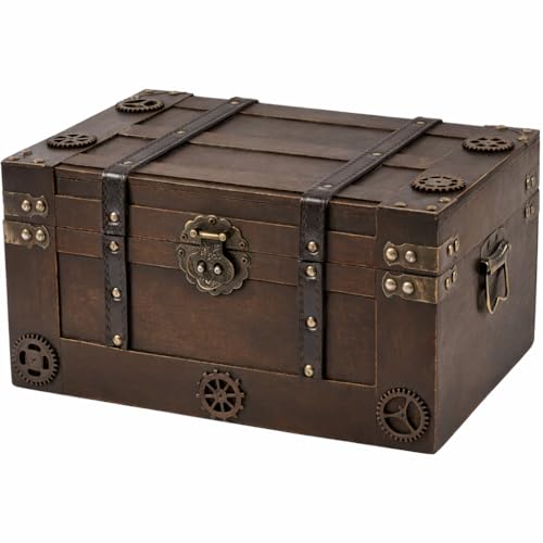 Vintage Pirate Style Treasure Box,Large Treasure Chest For Keepsakes, Wooden Keepsake Box Size:13.8"X9.5"X6.9" (1, Large) - size: Large