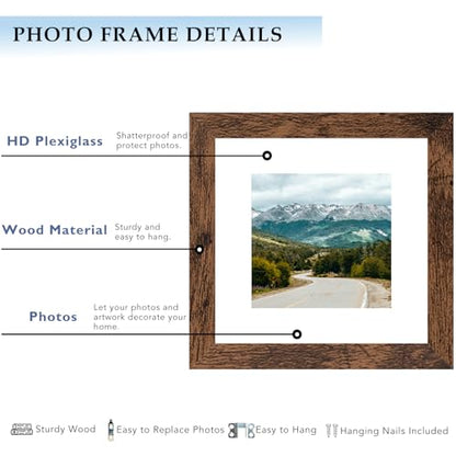6x6 Picture Frame with 4x4 Mat Deep Brown, Display 4x4 with Mat or 6x6 Without Mat, Wood 6 by 6 Photo Frame, 6 x 6 Frame for Wall Hanging and Tabletop Display, Deep Brown, 3 Pack - size: 6x6 inch