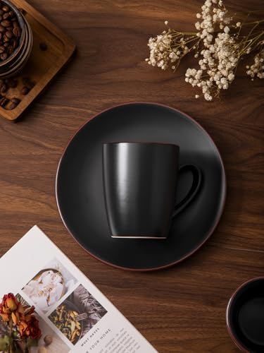 famiware Venus Coffee Mugs Set of 4, 13 oz Ceramic Stoneware Mug Cup Set | Coffee Mug with Handle for Tea, Latte, Cappuccino, Cocoa, Milk, Microwave and Dishwasher Safe, Matte Black - color: Matte Black, size: 4pcs