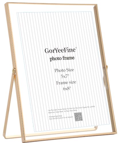 Gold 6x8'' Floating Picture Frame,For Photo Sizes(4x6'',5x7'',3.5x5''),Beautiful Metal Beaded Edge Frames Adjustable Tabletop/Shelf Photo Frame,Classy Gift Choice for Wedding,Birthday or Christmas Gift - color: Gold, size: 6x8'' (1PK)