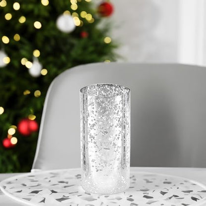WGVI Hurricane Candle Holder Sleeve, W: 3", Ht: 6", Silver Speckled Glass Cylinder Open Both Ends, Chimney Tube Shade, 2 Pieces - color: Silver Speckle, size: 3x6"H