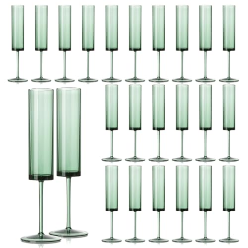 24 Pack Acrylic Dark Green Wine Glasses Green champagne glasses Champagne Flutes Sparkling Wine Glasses Wine Goblets Wedding Glassware Set Drinkware Glasses for Wedding Bar Celebration Baby Shower - color: Green, size: 24 Pack