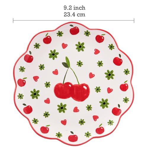 Bico Fruit Pop Scalloped Salad Plates Set of 4, 8.75 Inch Ceramic Dessert Plates for Salad, Appetizer, Side Dishes, Microwave and Dishwasher Safe, Gift for Housewarming and Thanksgiving - color: Fruit Pop