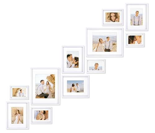 VELISTA 11 Piece Stair Picture Frame Set for Wall – Shadow Box Stairwell Gallery Wall Frame Set -Stairway Décor for Walls - Ladder Picture Frames 4x6, 5x7, and 8x10 in - Staircase Wall Décor (White) - color: White, size: Staircase Gallery Wall