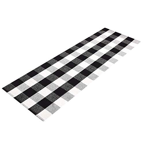 LEVINIS Buffalo Check Kitchen Rug Black and White Runner Rugs for Living Room/Bedroom, Cotton Gingham Hand-Woven Checkered Kitchen Rug Runner, 70.8''x23.6'' - color: Black/White, size: 1'11" x 5'11" (Rectangular)
