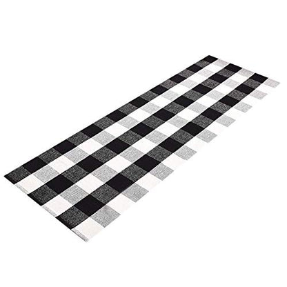 LEVINIS Buffalo Check Kitchen Rug Black and White Runner Rugs for Living Room/Bedroom, Cotton Gingham Hand-Woven Checkered Kitchen Rug Runner, 70.8''x23.6'' - color: Black/White, size: 1'11" x 5'11" (Rectangular)