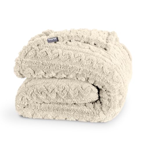 Bare Home Faux Shearling Blanket (Full/Queen, Cable Oyster) | Blanket for Bed, Sofa, Couch, Camping, Travel, and Gifts, Warm & Lightweight, Fluffy & Soft - color: 14 - Cable Oyster, size: Full/Queen
