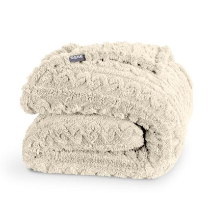 Bare Home Faux Shearling Blanket (Full/Queen, Cable Oyster) | Blanket for Bed, Sofa, Couch, Camping, Travel, and Gifts, Warm & Lightweight, Fluffy & Soft - color: 14 - Cable Oyster, size: Full/Queen