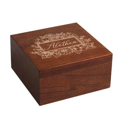 Personalized Wood Keepsake Box Custom Memory Box for Photos Jewelry Letters | Rustic Memento Storage Box for Wedding, Anniversary, Birthday, Christmas, Graduation & Bridesmaid Gifts, Customize Text - size: 7.7"L x 7.7"W x 3.9"H, style: Flowers