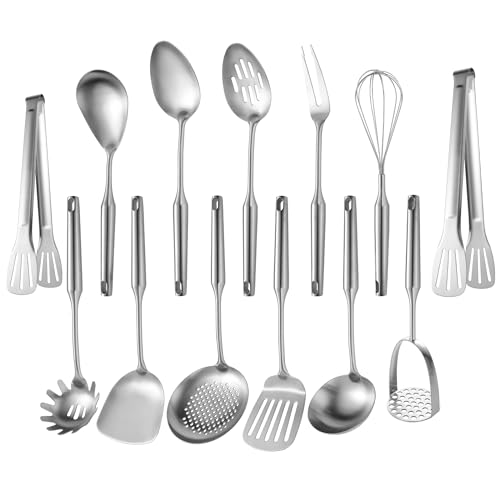 Stainless Steel Kitchen Utensils 13 PCS All Metal Set for Cooking | Food-grade 304;Dishwasher Safe;Made To Last;Meets All Needs;Great Choice for Gifts - color: Natural-13