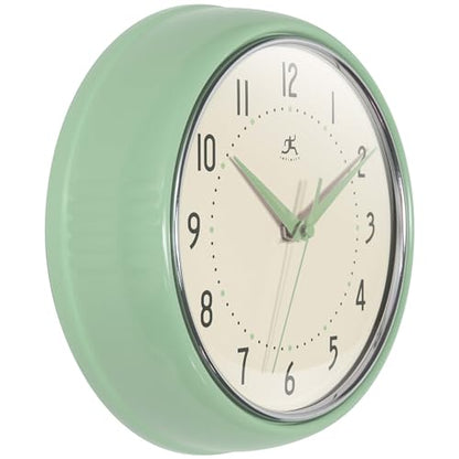 Infinity Instruments Retro Round Metal Wall Clock, Meadow Mist, 9.5" - color: Meadow Mist, size: 9.5 Inch
