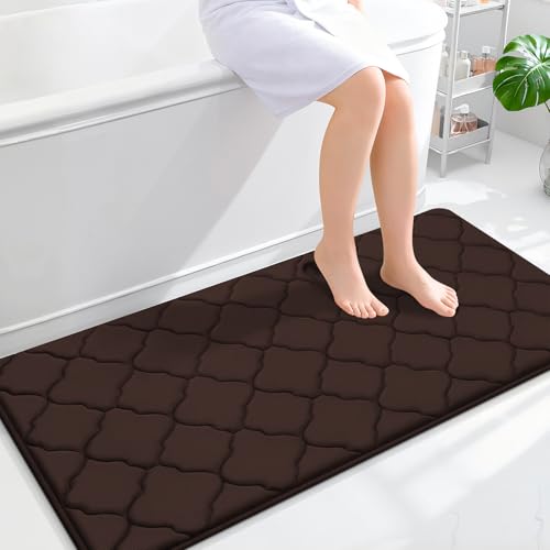 OLANLY Memory Foam Bath Mat Rug 47x24, Ultra Soft and Absorbent Bathroom Rugs, Non-Slip, Comfortable, Machine Washable Bath Carpet for Bathroom Floor, Tub, Shower and Home Decor Accessories, Brown - color: Brown, size: 47" X 24"