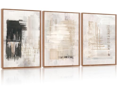 HPINUB Modern Abstract Canvas Wall Art Set, (Set of 3,12X16 Inch) Textured Framed Art Prints, Black and White Large Wall Painting,Neutral Minimalist Wall Decor for Living Room, Dining Room, Office - color: Abstract Textured Wall Art