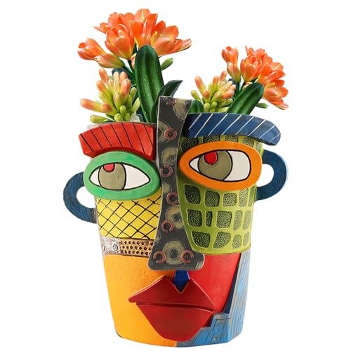 Midogaigai Abstract Face Planter Pots for Indoor Plants&Flowers Home Decor | Adorable, Quirky Face Planter, Funny Colorful Resin Flower Pot with Drainage Holes, for Indoor/Outdoor Garden Gift (Modern) - style: Modern