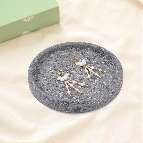 Beebeecraft Round Jewelry Organizer Plate 4.76in Ceramic Jewelry Tray for Necklace Bracelet Ring Earring Display Stand Holder (Gray) - color: Gray