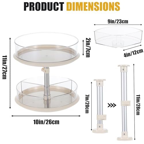 2 Tier Lazy Susan Turntable Organizer for Medicine Cabinet, 11 Inch White Rotating Spice Rack for Countertop, Pantry, Bathroom, Clear Large Storage for Bottles and Jars