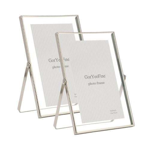 Silver 4x 6'' Floating Frame Set of 2, For Photo Sizes (2x3'', 3.5x 5'' up to 4x6'' ), Beautiful Metal Lace Edge Frames Adjustable Tabletop/Shelf Photo Frame, Classy Gift Choice for Wedding, - color: Silver, size: 4x6''For 3.5x5''2PK