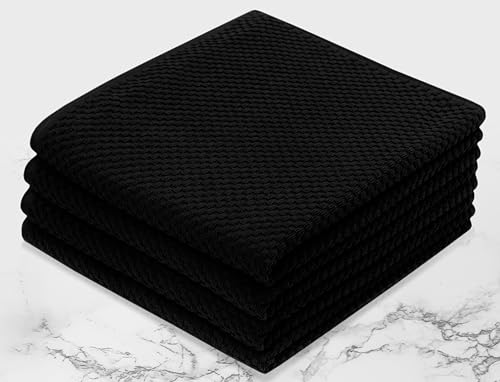 COTTON CRAFT Euro Spa Waffle Weave Bath Towels - Set of 4 Black Towels | Pure 100% Ringspun Cotton Oversized Luxurious Towel Set - Soft Plush Super Absorbent Low Lint Quick Dry - 30 x 56 inches - color: Black, size: 4 Pack Bath Towel