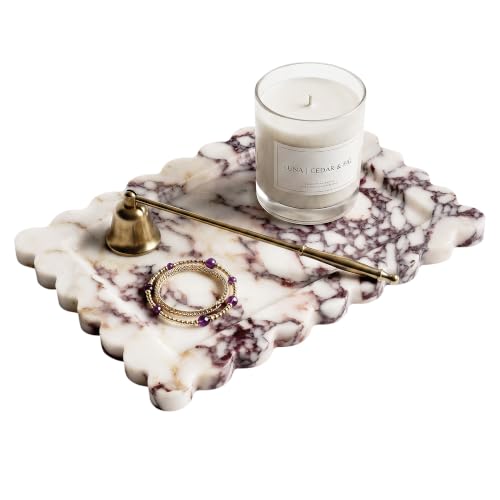 Large Scalloped Marble Tray, Calacatta Viola Bathroom Vanity Tray | Pre-Sealed for Stain & Water Resistance, Luxury Decorative Trays for Vanity, Bathroom, Dresser, Coffee Table, Home Decor - color: Calacutta Purple