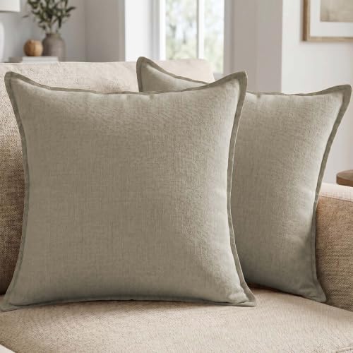 Decorative Cotton Linen Throw Pillow Covers 22x22 Boho Taupe Pack of 2 | Breathable Soft Accent Cushion Cases, Farmhouse Neutral Pillowcase for Couch Bed Sofa Living Room Patio, Home Decor - color: Taupe, size: 22" x 22" (Pack of 2)