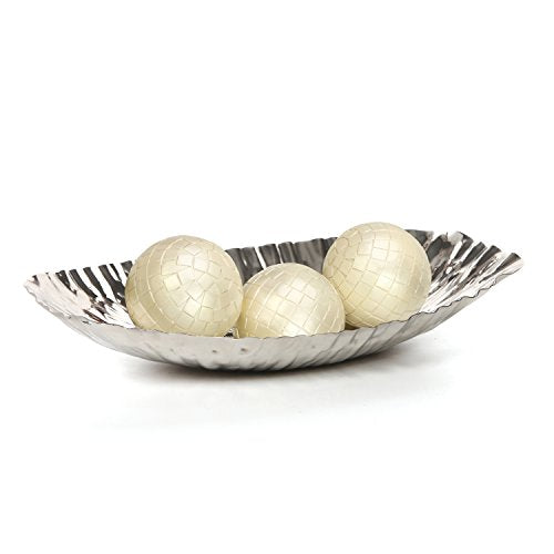 Hosley Elegance Redefined Silver Finish Decor Tray Bowl, 13.6 Inches Long Versatile and Chic Centerpiece for Serving, Floral Arrangements, and Stylish Home Decor - size: 14.37" Long x 1 count